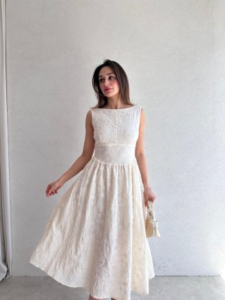 RUBEL Midi Elbise 2383 - Krem 