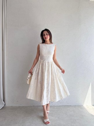 RUBEL Midi Elbise 2383 - Krem - 3