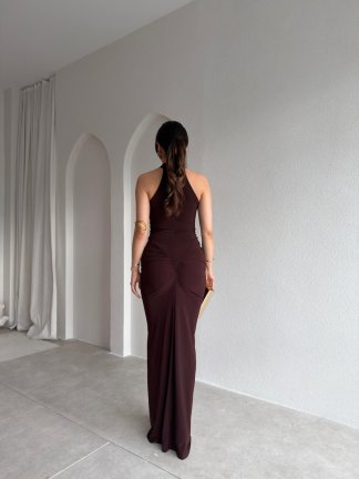 RUE Maxi Elbise 6876 - Acı Kahve - 3