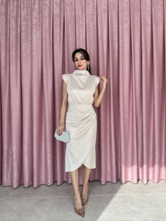 RUFFALO Midi Elbise 8725 - Krem - 3