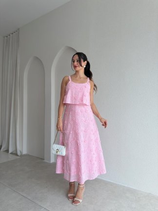 RUİNS Midi Elbise 3059 - Pembe 