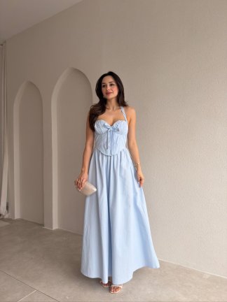 SABRİNA Maxi Elbise 8401 - Bebe Mavisi 