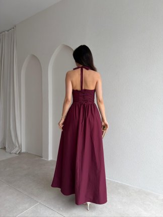  SABRİNA Maxi Elbise 8401 - Bordo - 3