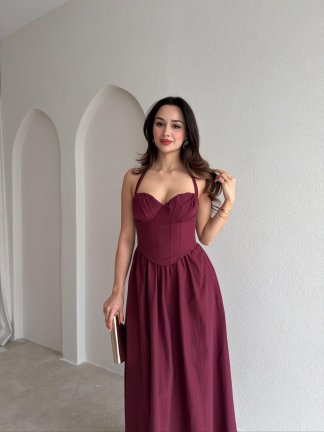  SABRİNA Maxi Elbise 8401 - Bordo - 2