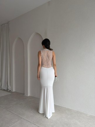 SAKURA Maxi Elbise 8867 - Beyaz - 3