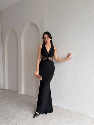 SAKURA Maxi Elbise 8867 - Siyah - 1