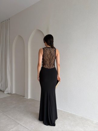 SAKURA Maxi Elbise 8867 - Siyah - 3