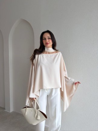 Şal Parçalı Bluz 8991 - Krem Rengi - 1