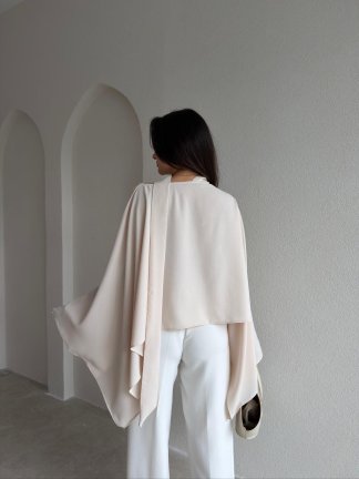 Şal Parçalı Bluz 8991 - Krem Rengi - 2