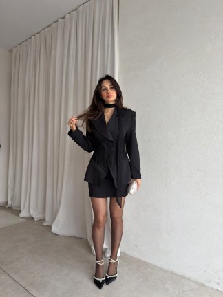 SAMANTA Fularlı Takım 8870 - Siyah - 2