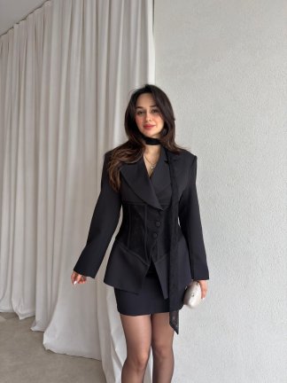 SAMANTA Fularlı Takım 8870 - Siyah 