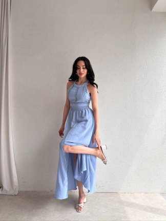 SAMARA Maxi Elbise 3472 - Mavi 