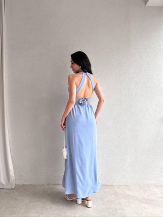 SAMARA Maxi Elbise 3472 - Mavi - 3
