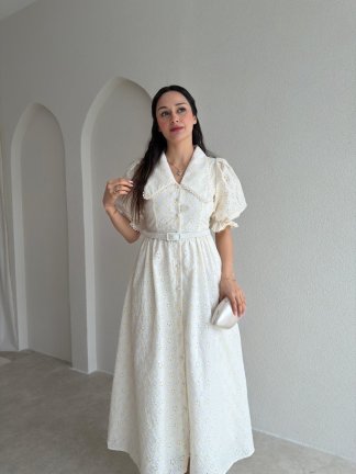 SANDRA Midi Elbise 8744 - Ekru - 2
