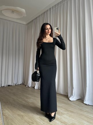 SANGRİA Maxi Kare Yaka Elbise 8261 - Siyah - 2