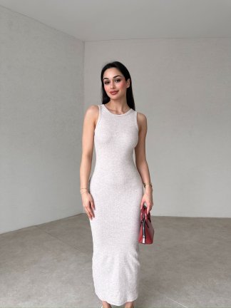 SASSEN Midi Elbise 3002 - Taş - 1