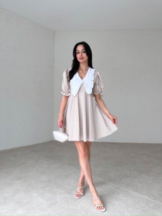 SCARLETT Mini Elbise 5866 - Açık Kahve - 2