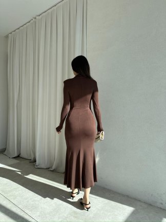 SECOND Midi Elbise 8649 - Acı Kahve - 4