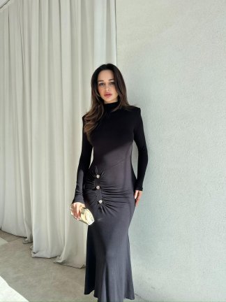 SECOND Midi Elbise 8649 - Siyah 