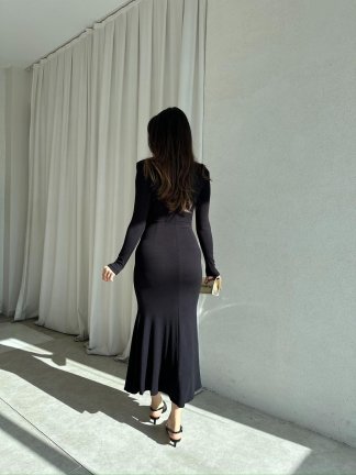 SECOND Midi Elbise 8649 - Siyah - 4