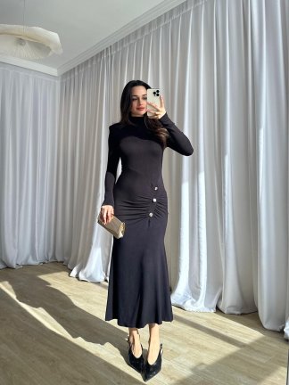 SECOND Midi Elbise 8649 - Siyah - 3