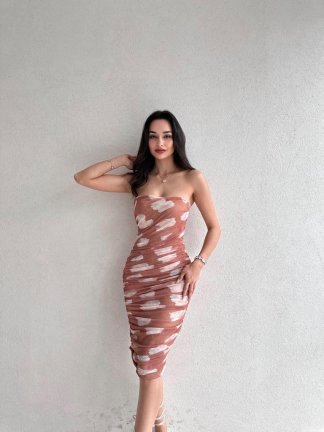 Şekilli Bulut Desenli Midi BERLOFF Elbise 2444 - 1