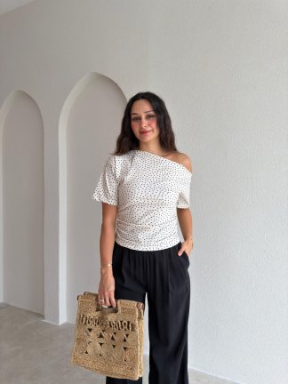 SELGE Puantiyeli Bluz 3048 - Beyaz 