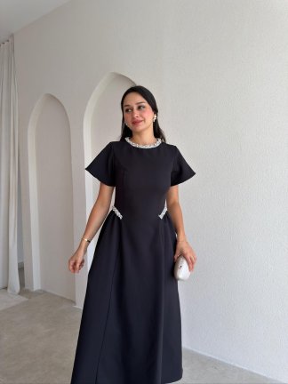 SENORİTA Taş Detaylı Midi Elbise 3769 - Siyah 