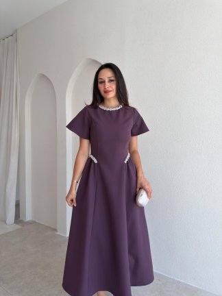 SENORİTA Taş Detaylı Midi Elbise 3769 - Mürdüm - 2