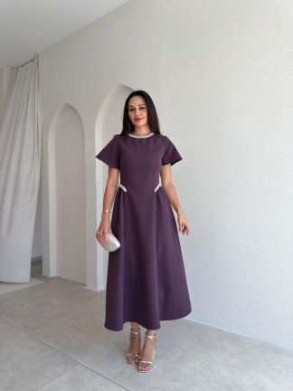 SENORİTA Taş Detaylı Midi Elbise 3769 - Mürdüm - 1