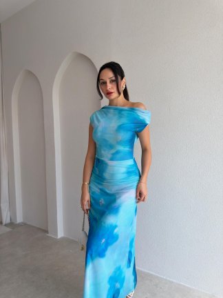 SERENA Midi Elbise 5885 - Turkuaz - 2