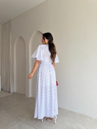 SETRE Puantiye Detaylı Midi Elbise 5634 - Beyaz - 3