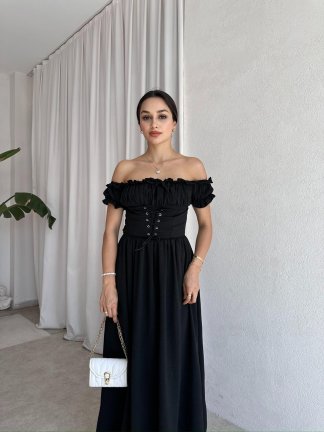  SHADOW Midi Elbise 8056 - Siyah 