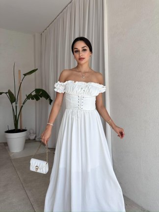 SHADOW Midi Elbise 8056 - Beyaz - 1