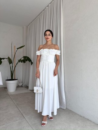 SHADOW Midi Elbise 8056 - Beyaz - 2