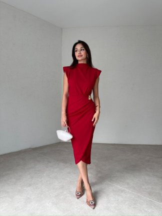SHALLOW Midi Elbise 0958 - Kırmızı - 2