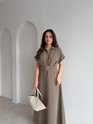 SHELDON Midi Elbise 9025 - Haki - 1