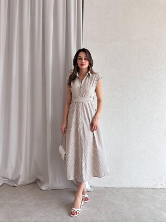 SİDA Midi Elbise 8946 - Kahverengi - 2