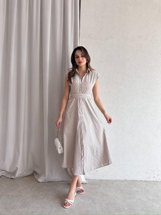 SİDA Midi Elbise 8946 - Kahverengi - 3