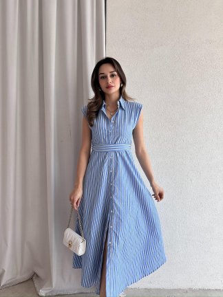 SİDA Midi Elbise 8946 - Mavi - 1