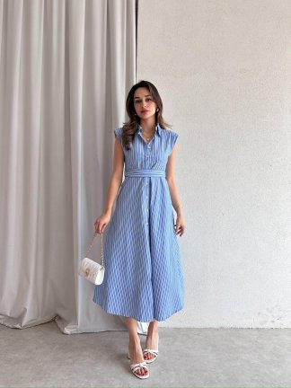 SİDA Midi Elbise 8946 - Mavi - 2