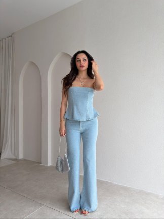 SİENTO Taşlı Straplez Takım 4813 - Buz Mavisi - 1