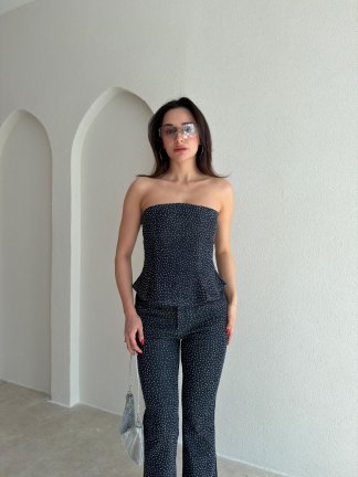 SİENTO Taşlı Straplez Takım 4813 - Lacivert - 2