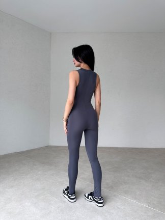 Sıfır Kol Fermuarlı Lacey Tulum - Füme 0940 - 3