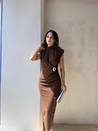 SİLANA Maxi Elbise 4790 - Acı Kahve - 1