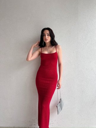 Simli MONİKA Maxi Elbise 9977 - Kırmızı 