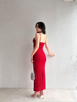 Simli MONİKA Maxi Elbise 9977 - Kırmızı - 6