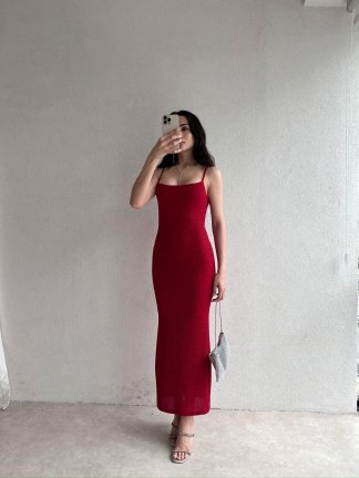 Simli MONİKA Maxi Elbise 9977 - Kırmızı - 4