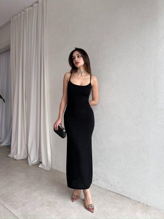 Simli MONİKA Maxi Elbise 9977 - Siyah - 2