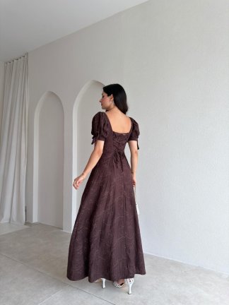 SİMON Maxi Elbise 3685 - Acı Kahve - 3